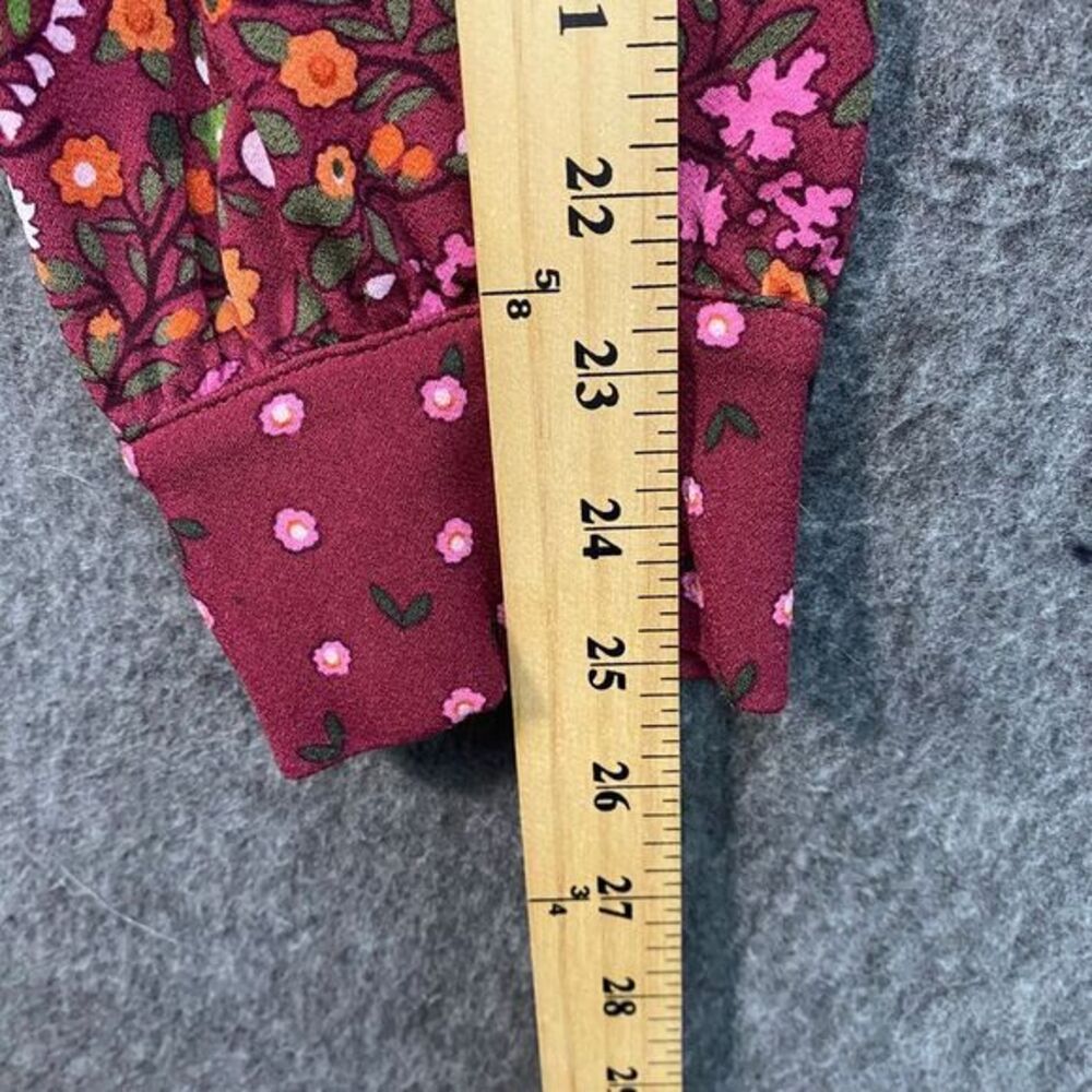 Talbots XL‎ Floral Belted Dress Burgundy Button Stretchy Cottagecore Liquid Knit - Picture 4 of 8